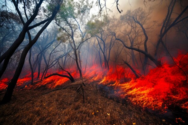 O incêndio florestal espalha-se pelo incêndio forestal