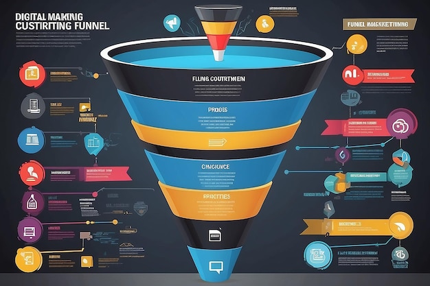 O infográfico de funil de marketing digital ganha novos clientes com estratégias de marketing