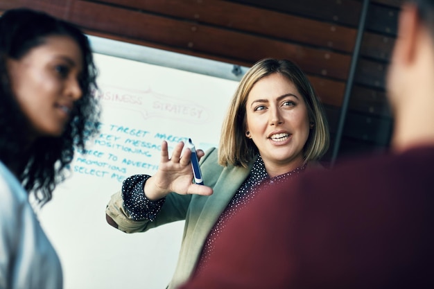 O início de uma estratégia vencedora Foto de um grupo de colegas tendo uma sessão de brainstorming em um escritório moderno