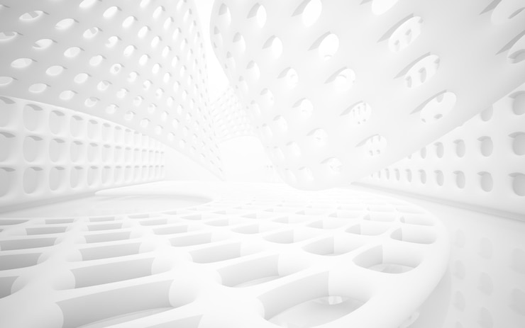 Foto o interior branco abstrato destaca a ilustração 3d e a renderização do fundo arquitetônico futuro