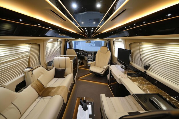 Foto o interior de um autocar de um lujo extremo para vips ar 32 estilo raw stylize 50 v 6 job id 61d3acbc36f043b488b5c0bafacd3f8d