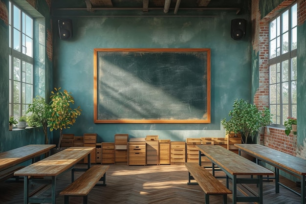 O interior de uma sala de aula moderna Uma aula para estudantes