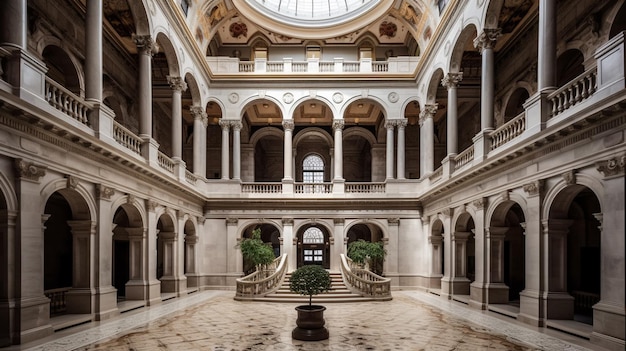 O interior do antigo edifício com uma grande cúpula e uma grande janela.