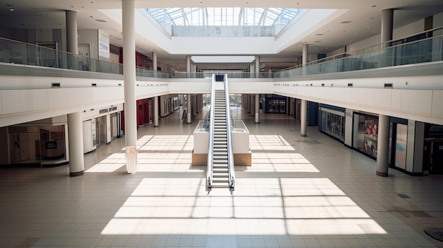 o interior do edifício com as escadas que levam ao segundo andar.