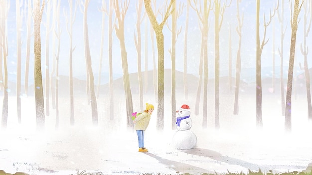 Foto o inverno está aqui, meu presente para a ilustração do boneco de neve