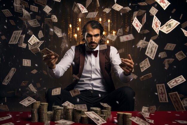 O Jogador de HighStakes Uma ousada exibição de cartas, dados e fichas