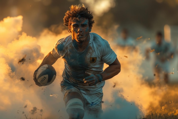 O jogo de rugby é um teste de resistência e força, mostrando atletismo e trabalho em equipe, um esporte estimulante que incorpora resiliência e determinação no campo.