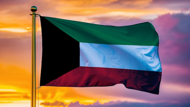 O Kuwait agita a bandeira contra um céu nublado