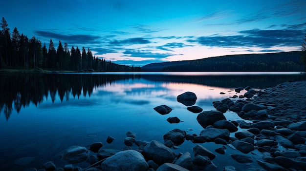 O Lago Sereno no Crepúsculo