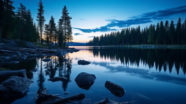 O Lago Sereno no Crepúsculo