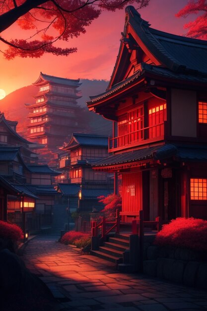 O Legado do Sol Vermelho Um cenário de uma aldeia japonesa
