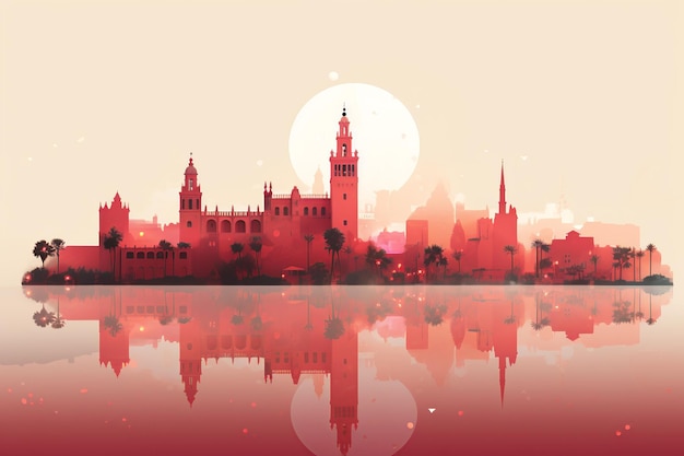 O legado mourisco de Sevilha, o majestoso Alcazar e a Torre Giralda em arte minimalista
