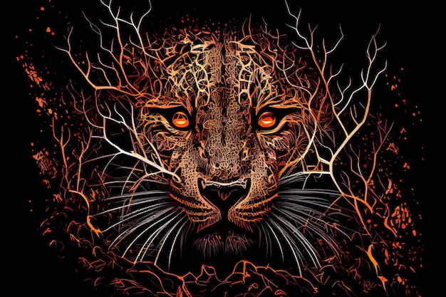 O leopardo espreita para fora da ilustração de arte conceitual furtiva escura Generative AI