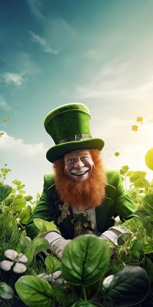 Foto o leprechaun alegre com um chapéu verde e barba está de volta