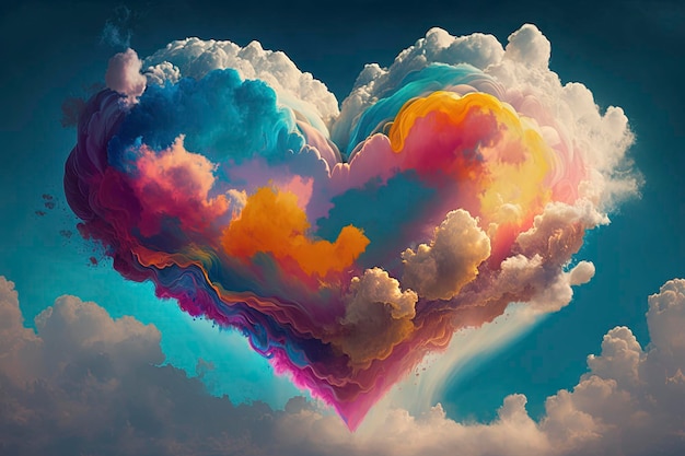 O lindo e colorido coração do Dia dos Namorados na nuvem como uma imagem abstrata gerada pela tecnologia IA de fundo