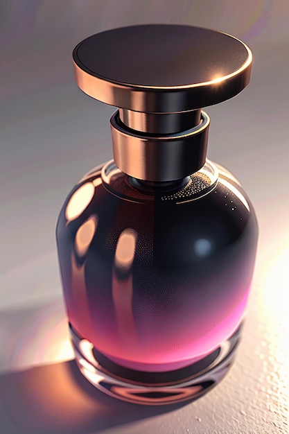 O líquido rosa roxo na garrafa de vidro é cristalino e bonito através da luz