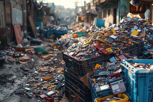 O local do processo de reciclagem de componentes eletrónicos fotografia profissional