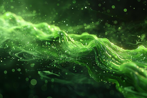 Foto o lodo verde vívido fluindo com faíscas e ondas