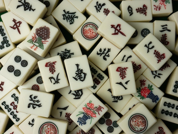 Foto o mahjong é a imagem de vista superior do jogo de tabuleiro chinês