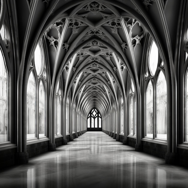 Foto o majestic chrome gothic cathedral arch uma obra-prima de contraste elegante em preto e branco novamente