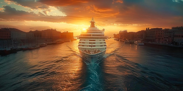 Foto o majestic cruise ship no porto na hora de ouro