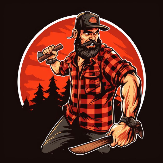 Foto o majestic lumberjack red buffalo plaid axe em movimento e north woods scenery em impressionante 8k