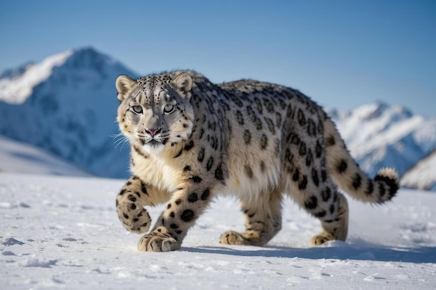Foto o majestoso leopardo-das-neves numa paisagem de inverno