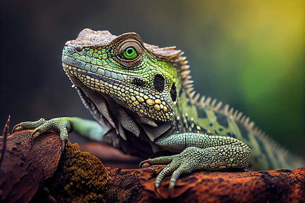 O majestoso olho macro de um lagarto na selva selvagem Aproxima-te e torna-te pessoal com a natureza