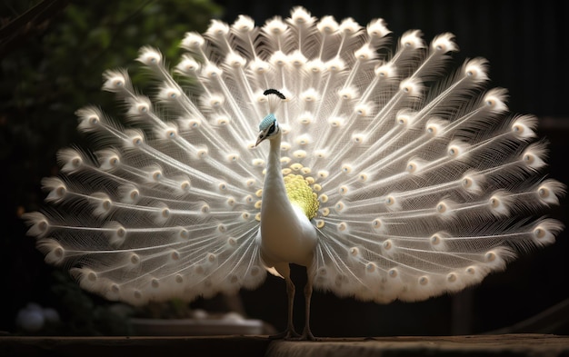 Foto o majestoso pavão branco exibe penas
