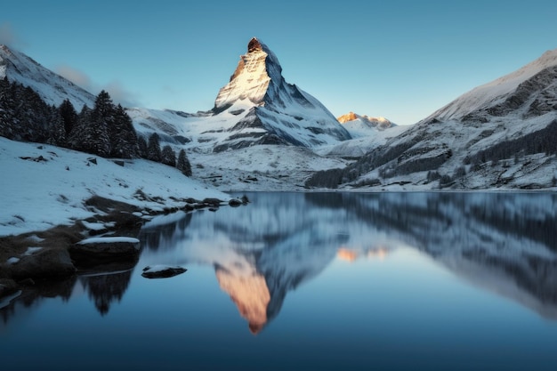 Foto o majestoso pico da montanha ao nascer do sol