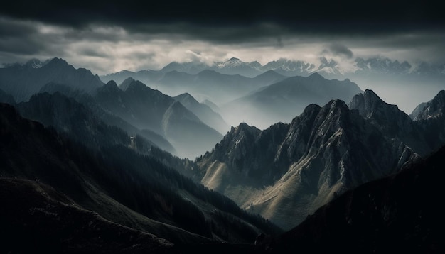 O majestoso pico da montanha fica alto ao amanhecer gerado pela IA