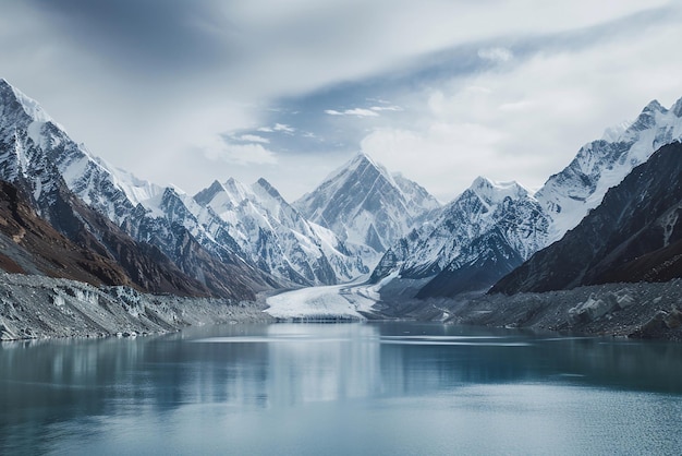 O majestoso rio Índus e os picos cobertos de neve do Paquistão