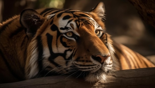 O majestoso tigre de Bengala olhando com agressividade a beleza na natureza a tranquilidade gerada pela inteligência artificial