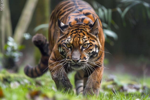 O majestoso tigre de Sumatra à procura de habitat natural Fotografia intensa de vida selvagem vibrante