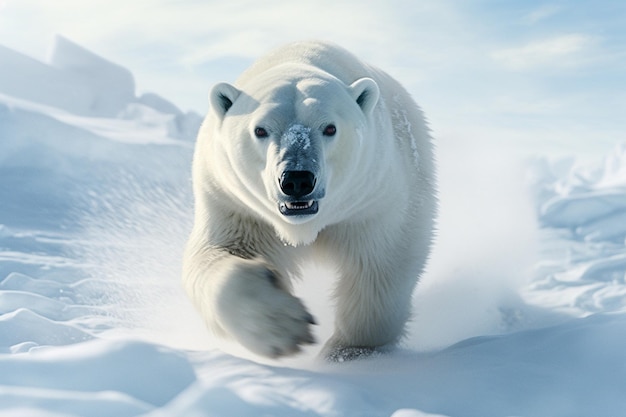 O majestoso urso polar atravessa a paisagem gelada do Ártico