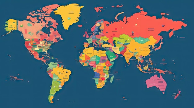 O mapa do mundo sinaliza o fundo dos países Generative AI