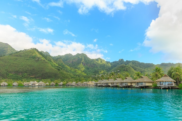 O mar e o recurso bonitos na ilha de moorae em tahiti papeete, polinésia francesa.