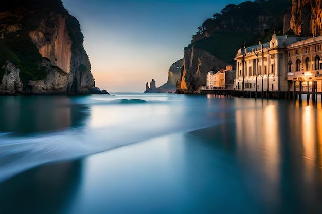 O mar e os penhascos à noite