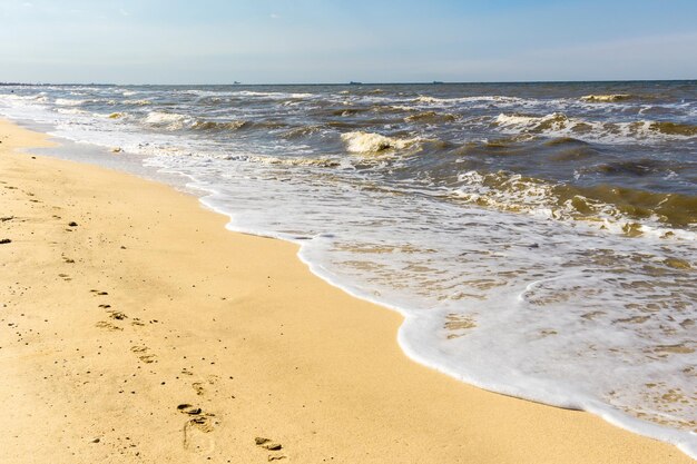 O Mar Negro em tempo ensolarado Surfe na praia wavesandy shore