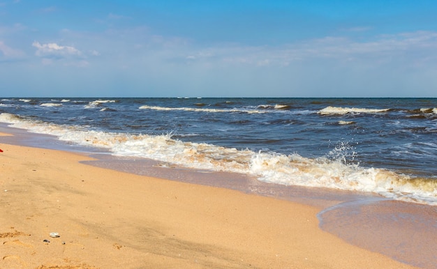 O Mar Negro em tempo ensolarado Surfe na praia wavesandy shore