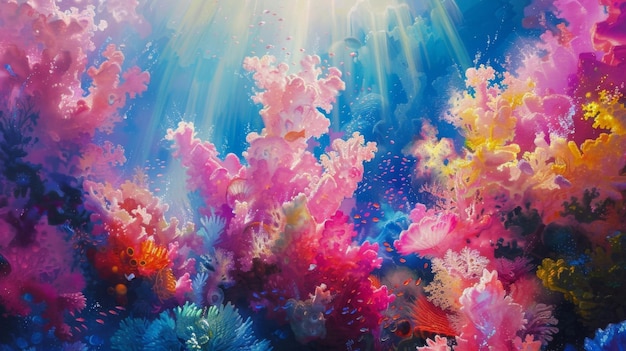 Foto o mar profundo ganha vida em uma explosão de cores elétricas como se um pincel de artista tivesse pintado o coral