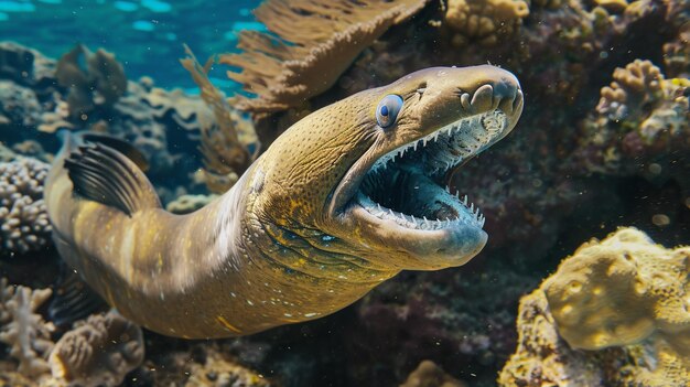 O mar vermelho eilat israel é o lar da enguia mooray lycodontis ondulada