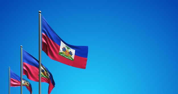 O mastro da bandeira 3D voando no Haiti no céu azul