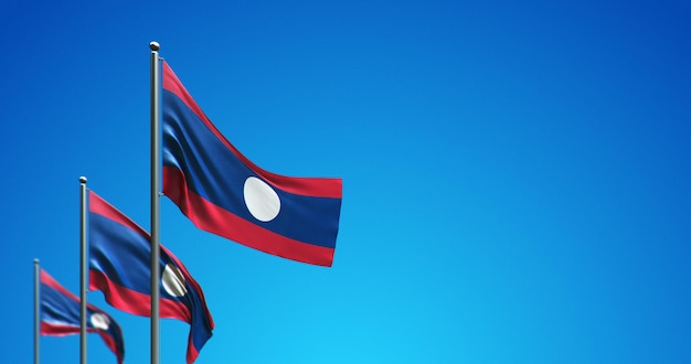 O mastro da bandeira 3D voando no Laos no céu azul