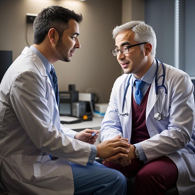 Foto o médico a falar com o paciente.