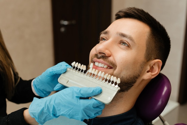 o médico escolhe a tonalidade dos dentes de acordo com a escala Vita