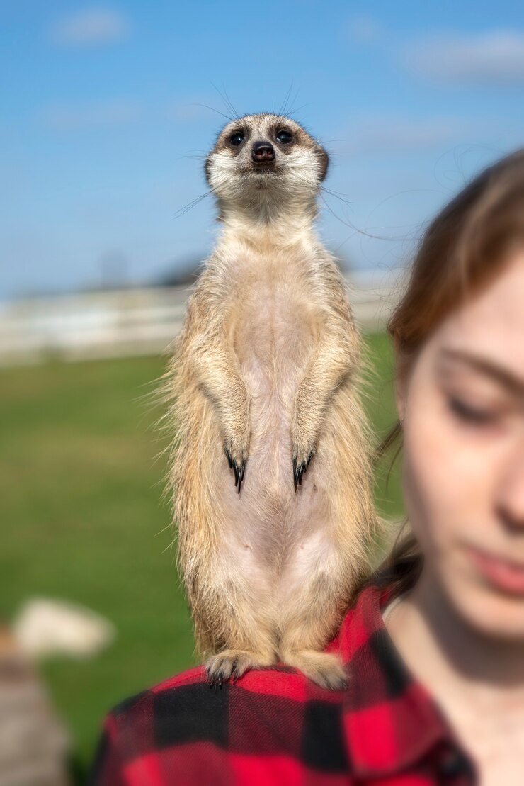 Foto o meerkat (suricata suricatta) é um pequeno mangusto encontrado no sul da áfrica.