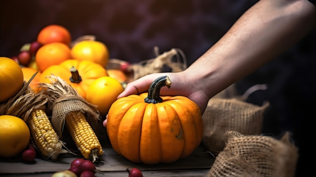 O melhor do Outono Uma cornucópia de frutas e legumes frescos para o Dia de Acção de Graças