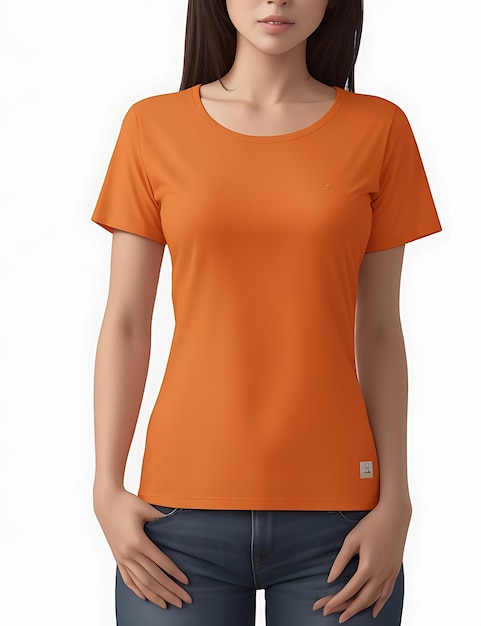 O Melhor T-Shirt Laranja Mulher Modelo Vista Frontal Mockup
