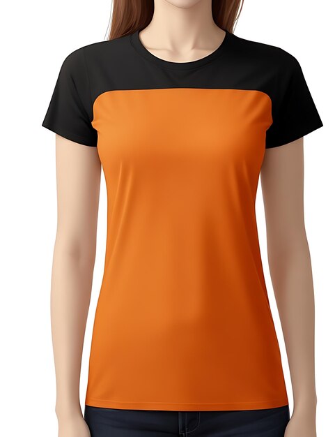 O Melhor T-Shirt Laranja Mulher Modelo Vista Frontal Mockup